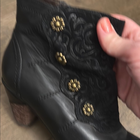 Black Leather Ankle Boots with Gold Accents - Picture 4 of 9